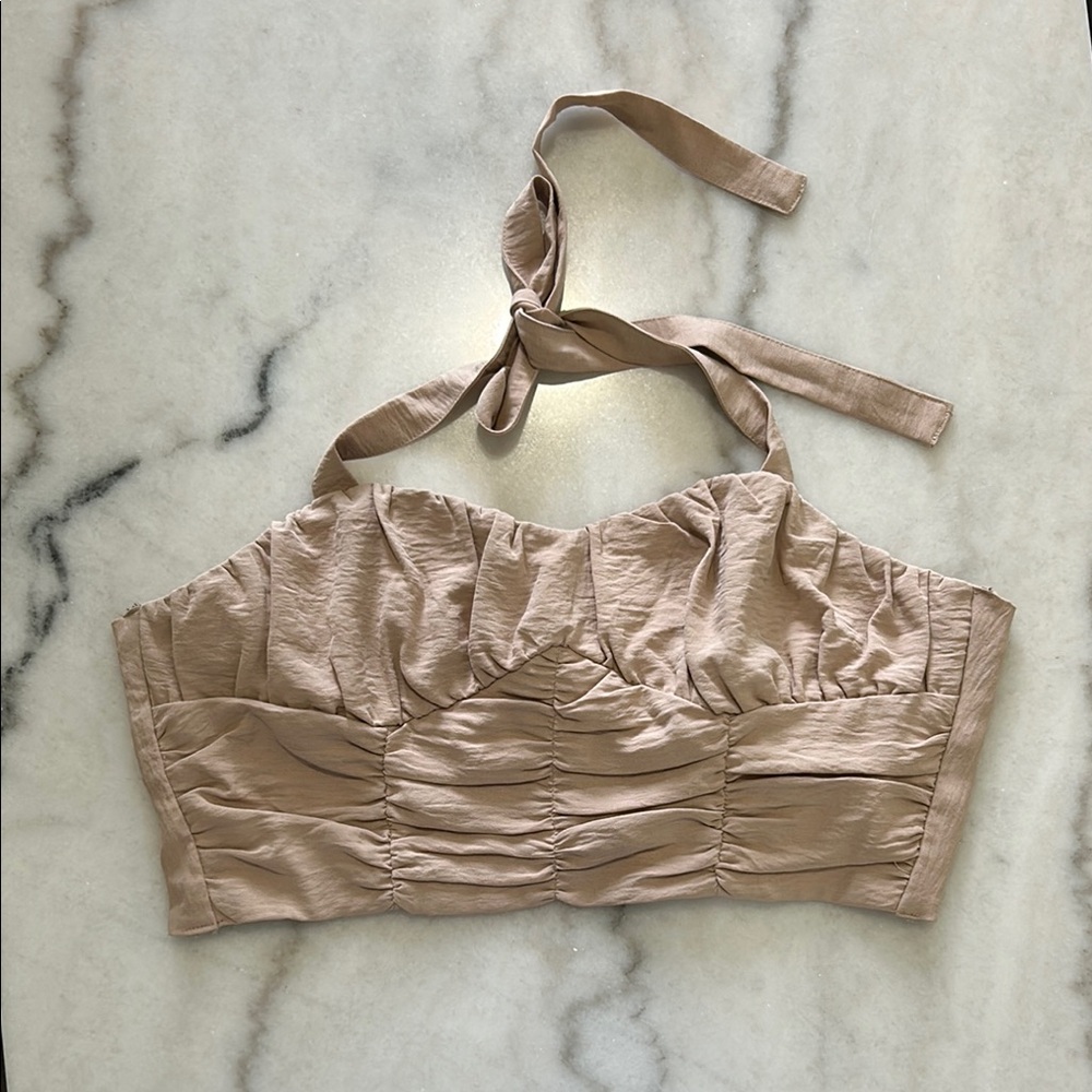 2 FOR $15 SALE 🔥 Tan Ruched Halter Top